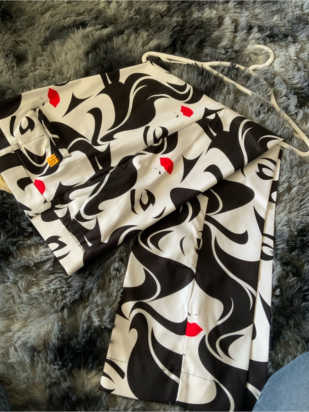Men's Black & White Graphic Face Print Pants with Red Accents Loudmouth Mona